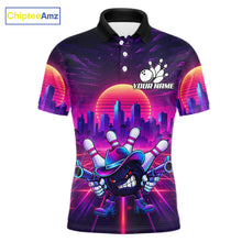 Load image into Gallery viewer, Custom Retro Funny Neon Bowling Shirt For Men, Pink And Purple Bowling Team Jersey Polo &amp; 1/4 Zip TDM6220