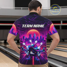 Load image into Gallery viewer, Custom Retro Funny Neon Bowling Shirt For Men, Pink And Purple Bowling Team Jersey Polo &amp; 1/4 Zip TDM6220
