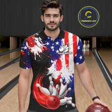 Load image into Gallery viewer, Custom Grunge American Flag Bowling Shirt For Men, Patriotic Bowling Jersey Team Polo &amp; 1/4 Zip TDM6227