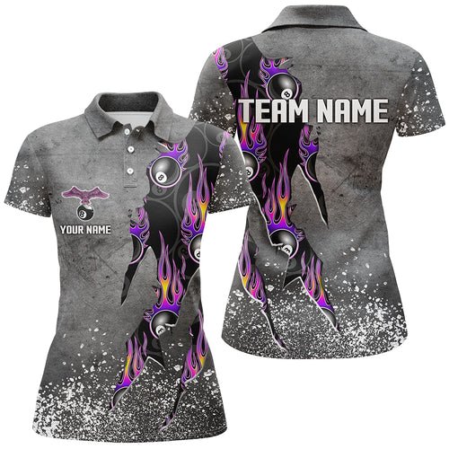 Custom Ball 8 Grey Grunge Billiard Shirts For Women Best Custom Team Name Billiard Jerseys |Purple TDM1560
