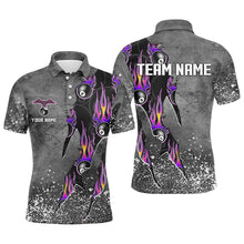 Load image into Gallery viewer, Custom Ball 8 Grey Grunge Billiard Shirts For Men Best Custom Team Name Billiard Jerseys |Purple TDM1560