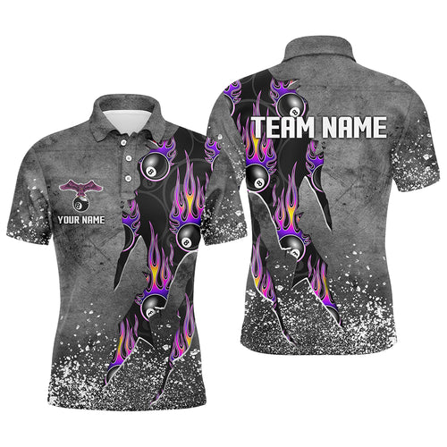 Custom Ball 8 Grey Grunge Billiard Shirts For Men Best Custom Team Name Billiard Jerseys |Purple TDM1560