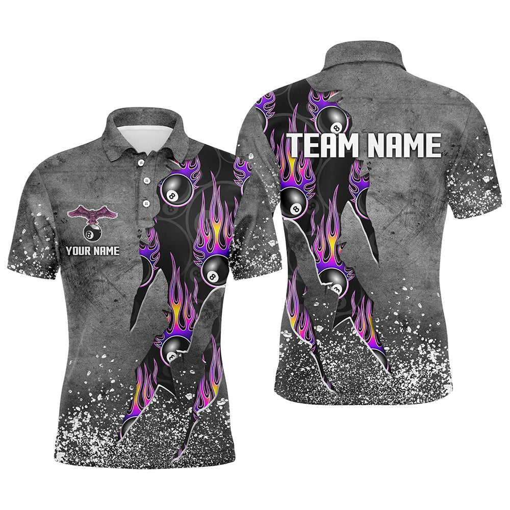 Custom Ball 8 Grey Grunge Billiard Shirts For Men Best Custom Team Name Billiard Jerseys |Purple TDM1560