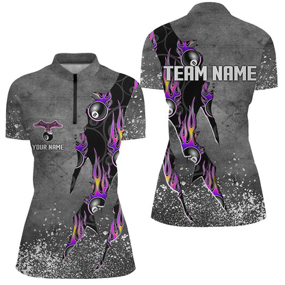 Custom Ball 8 Grey Grunge Billiard Shirts For Women Best Custom Team Name Billiard Jerseys |Purple TDM1560