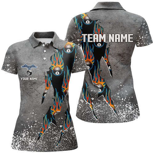 Custom Ball 8 Grey Grunge Billiard Shirts For Women Best Custom Team Name Billiard Jerseys |Blue TDM1561