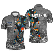 Load image into Gallery viewer, Custom Ball 8 Grey Grunge Billiard Shirts For Men Best Custom Team Name Billiard Jerseys |Blue TDM1561
