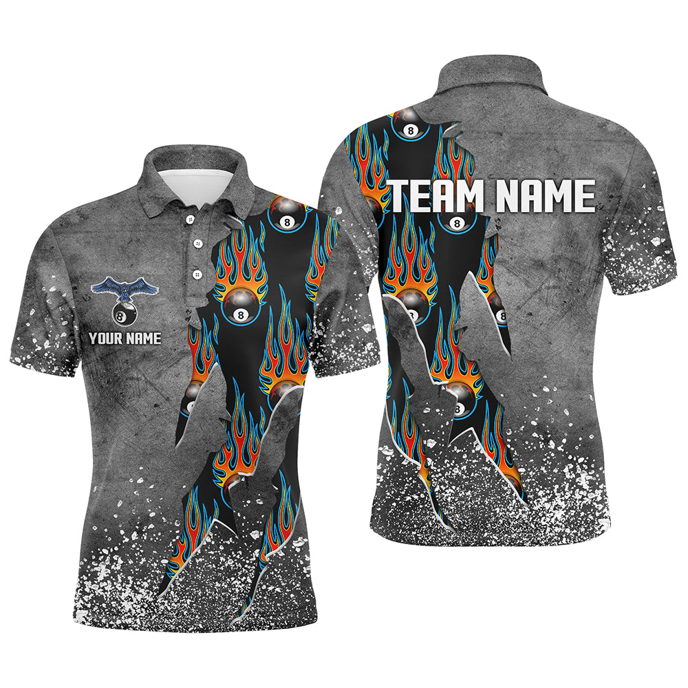 Custom Ball 8 Grey Grunge Billiard Shirts For Men Best Custom Team Name Billiard Jerseys |Blue TDM1561
