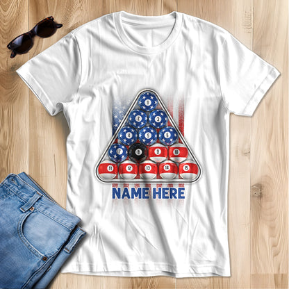 8 Ball Pool USA T-Shirts Custom Patriotic American Flag Billiard Shirts, Gifts For Pool Player TDM3944