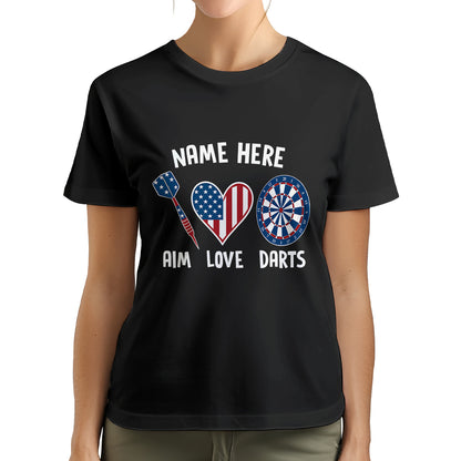 Aim Love Darts American Flag Dart T-Shirts Custom Patriotic Dart Shirts, Gifts For Dart Player TDM3949