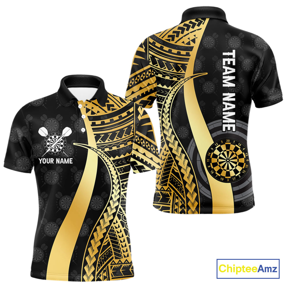 Personalized Black And Golden Tribal Dart Shirts For Men Custom Dart Jersey Team Polo & 1/4 Zip TDM4105