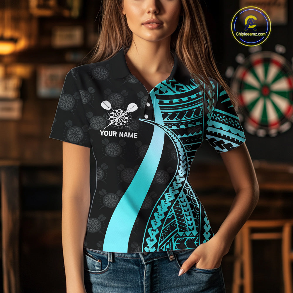 Personalized Black And Turquoise Tribal Dart Shirts For Women Custom Dart Jersey Team Polo & 1/4 Zip TDM4106