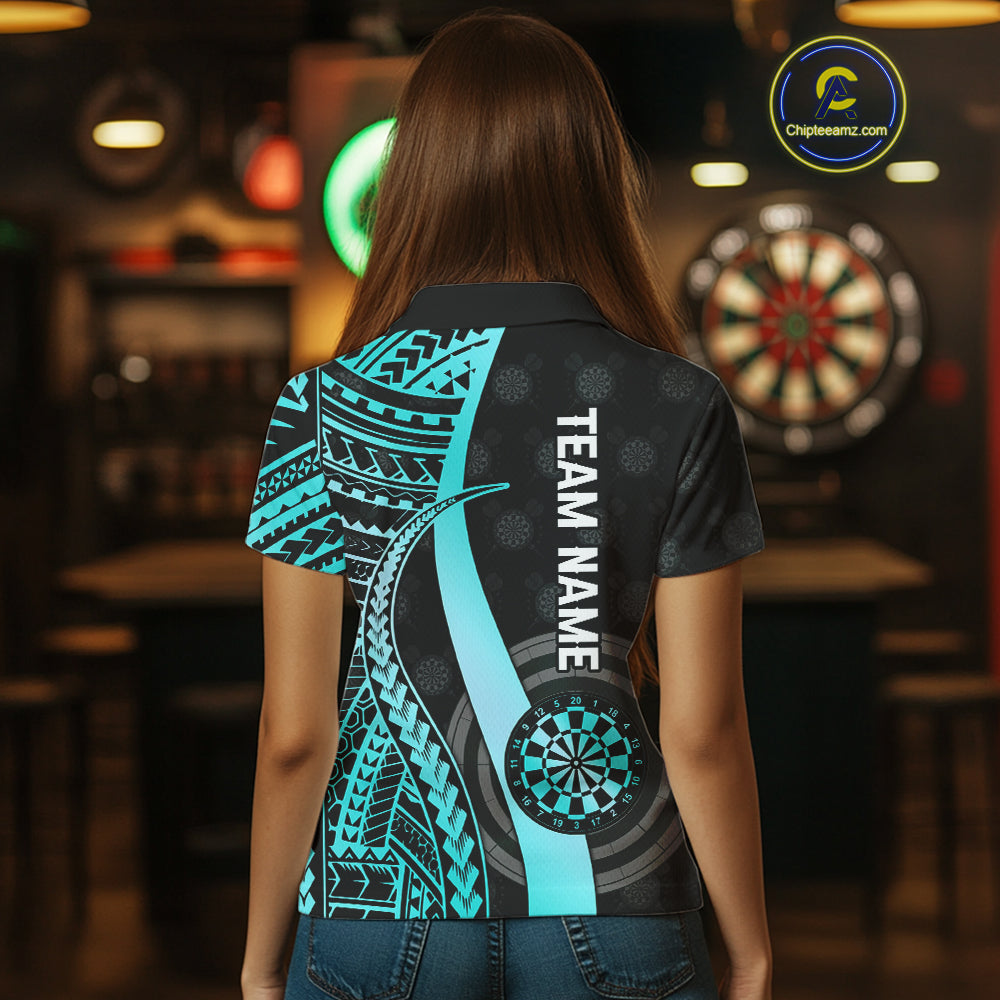 Personalized Black And Turquoise Tribal Dart Shirts For Women Custom Dart Jersey Team Polo & 1/4 Zip TDM4106