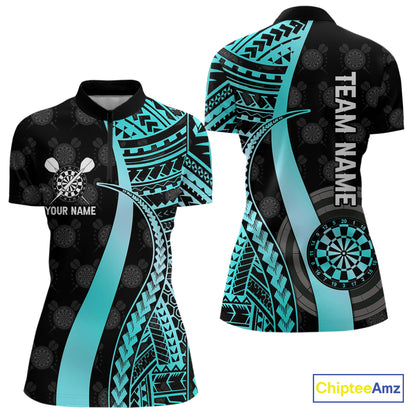 Personalized Black And Turquoise Tribal Dart Shirts For Women Custom Dart Jersey Team Polo & 1/4 Zip TDM4106