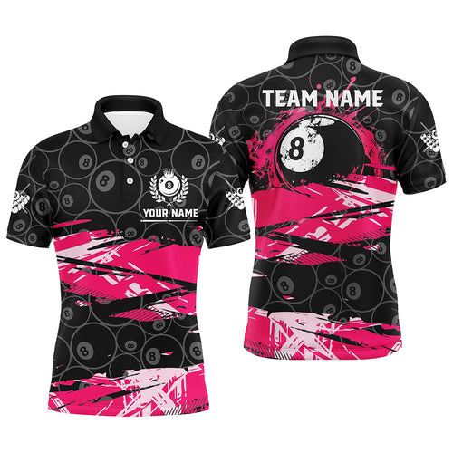 Custom Pink Grunge  Billiard 8 Ball Jerseys Shirts For Men, Personalized Billiard Pool Player Gifts TDM1939