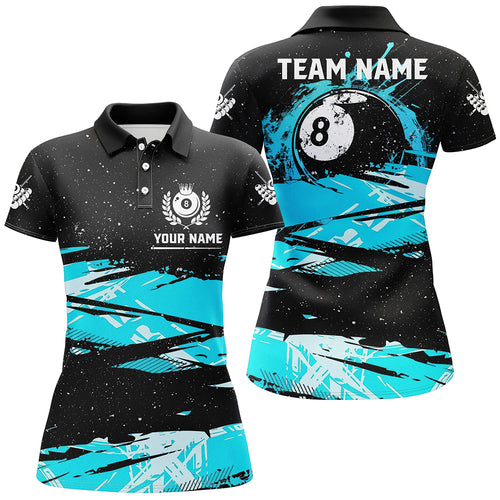 Custom Turquoise Grunge Billiard 8 Ball Jerseys Shirts For Women, Best Personalized Pool Player Gifts TDM1941