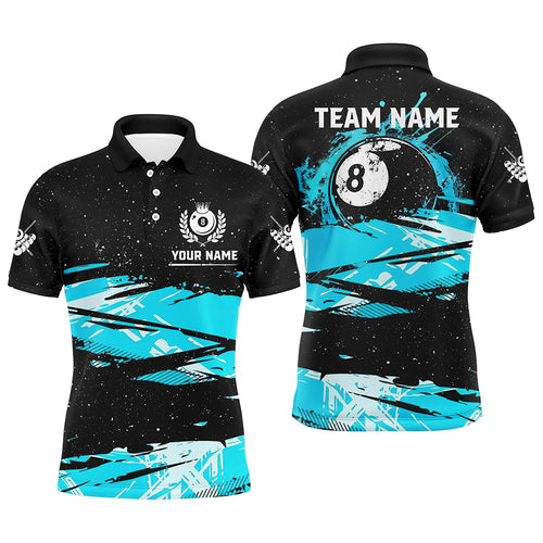 Custom Turquoise Grunge Billiard 8 Ball Jerseys Shirts For Men, Best Personalized Pool Player Gifts TDM1941