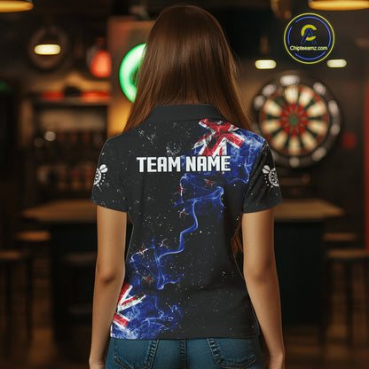Customized Grunge New Zealand Flag Smoke Darts Polo & 1/4 Zip, Patriotic Darts Jerseys For Women TDM4289