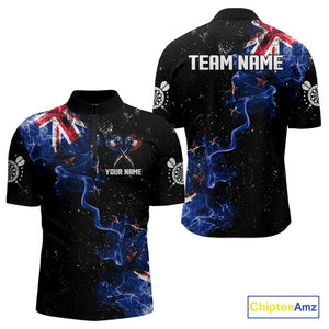 Customized Grunge New Zealand Flag Smoke Darts Polo & 1/4 Zip, Patriotic Darts Jerseys For Men TDM4289