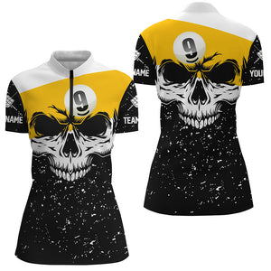Funny Skull 9 Ball Pool Custom Grunge Black White Billiard Shirts For Women, Billiard Jerseys Apparel TDM2139