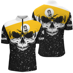 Funny Skull 9 Ball Pool Custom Grunge Black White Billiard Shirts For Men, Billiard Jerseys Apparel TDM2139