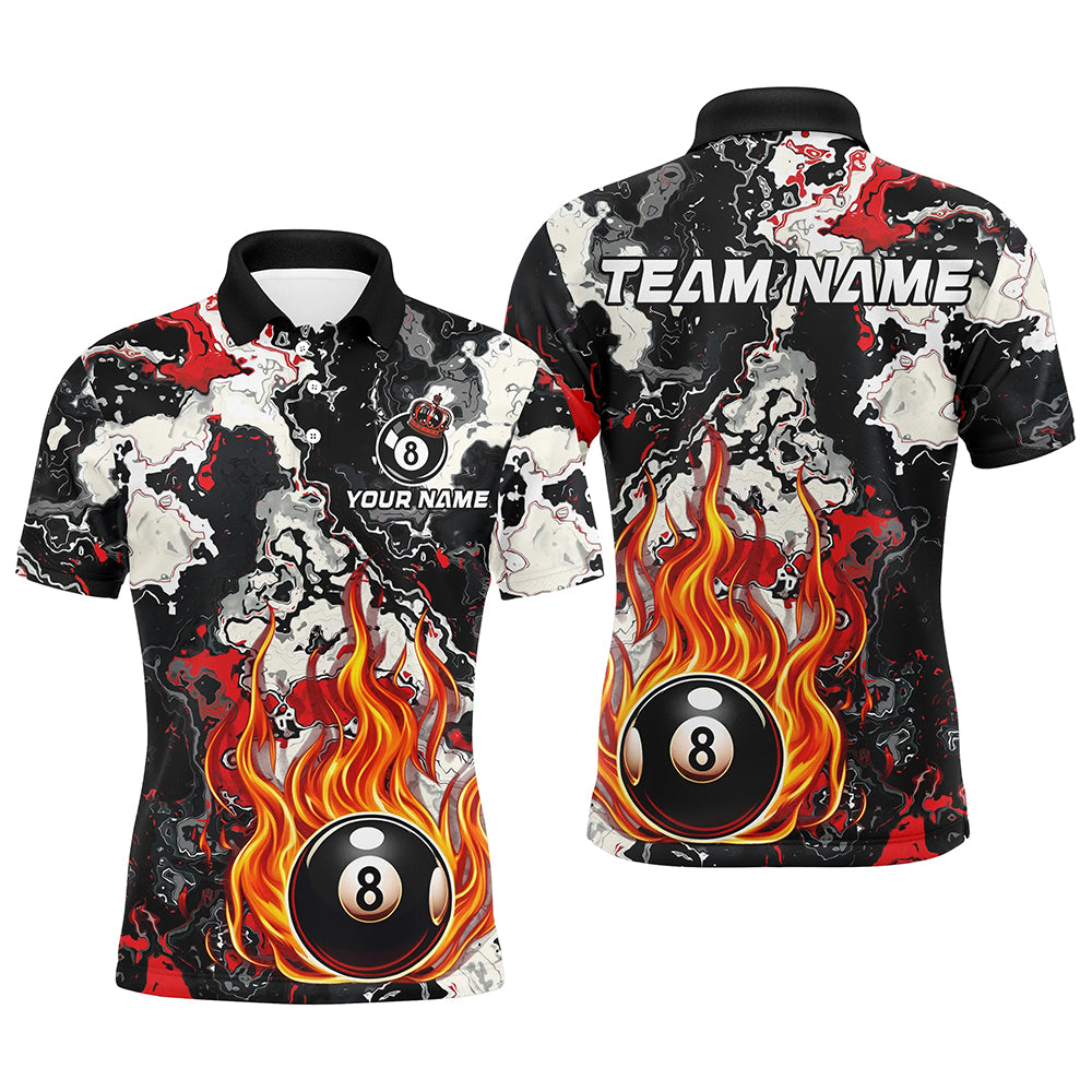 Flame 8 Ball Pool Abstract Smoke Pattern Custom Men Billiard Shirts, Grunge Billiard Jerseys |Red TDM2644