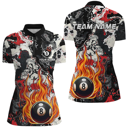 Flame 8 Ball Pool Abstract Smoke Pattern Custom Women Billiard Shirts, Grunge Billiard Jerseys |Red TDM2644