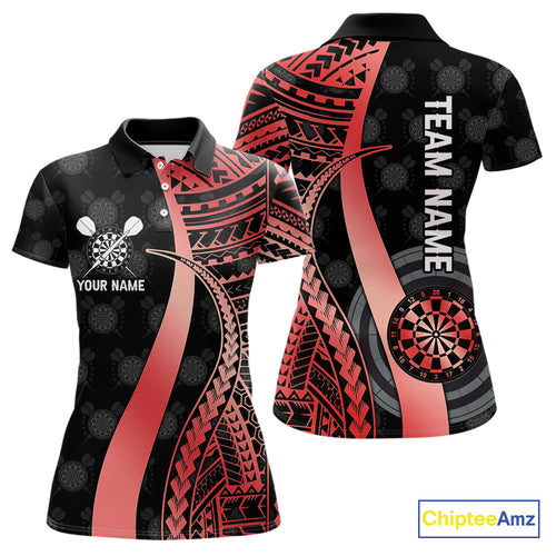 Personalized Black And Red Tribal Dart Shirts For Women Custom Darts Jersey Team Polo & 1/4 Zip TDM4913