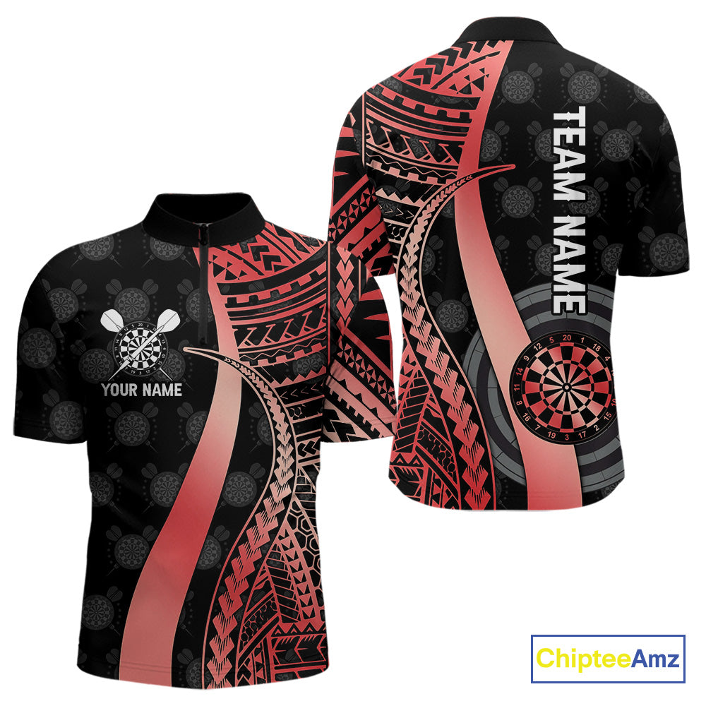 Personalized Black And Red Tribal Dart Shirts For Men Custom Darts Jersey Team Polo & 1/4 Zip TDM4913