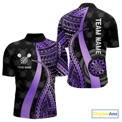 Personalized Black And Purple Tribal Dart Shirts For Men Custom Darts Jersey Team Polo & 1/4 Zip TDM4914
