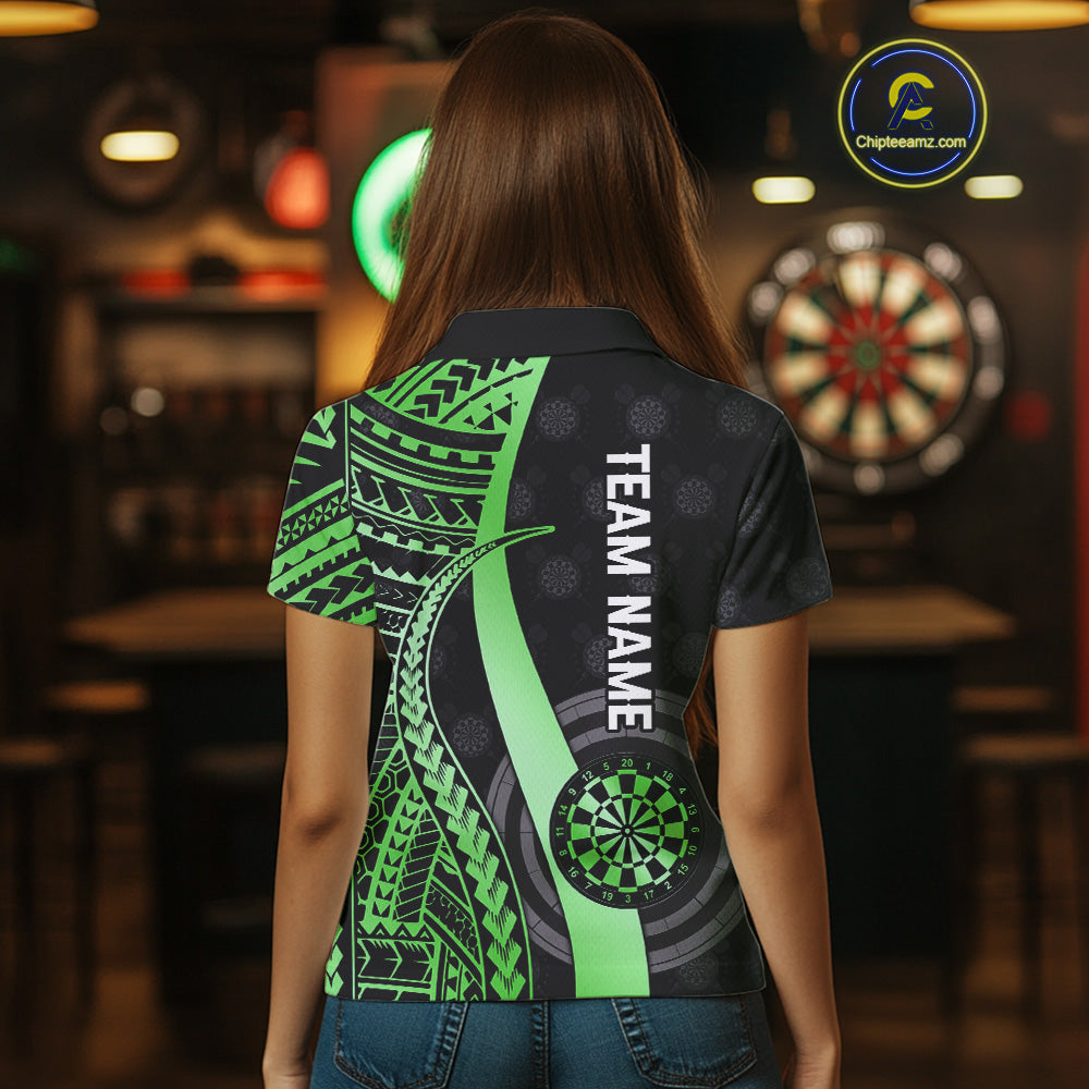 Personalized Black And Green Tribal Dart Shirts For Women Custom Darts Jersey Team Polo & 1/4 Zip TDM4915