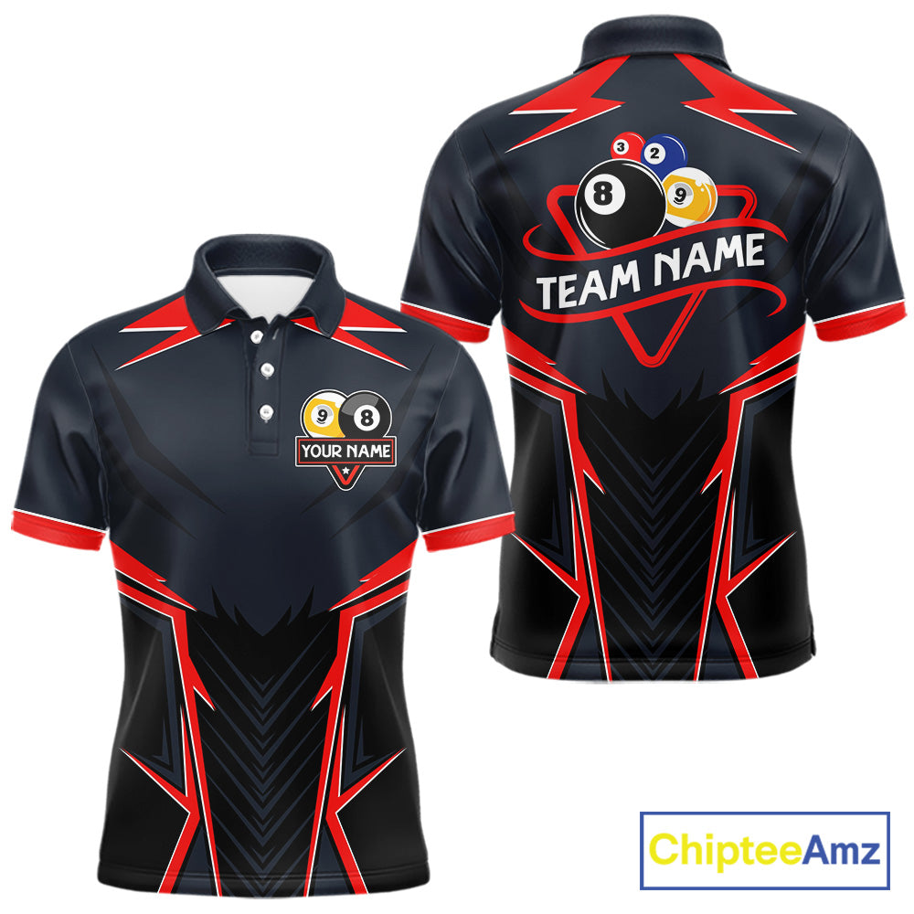 Billiard Jersey For Men Custom Polo & 1/4 Zip Billiard Team Shirts, 8 Ball & 9 Ball Pool Shirt|Red TDM7740