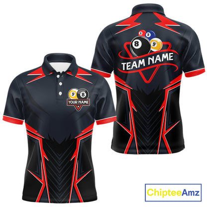 Billiard Jersey For Men Custom Polo & 1/4 Zip Billiard Team Shirts, 8 Ball & 9 Ball Pool Shirt|Red TDM7740