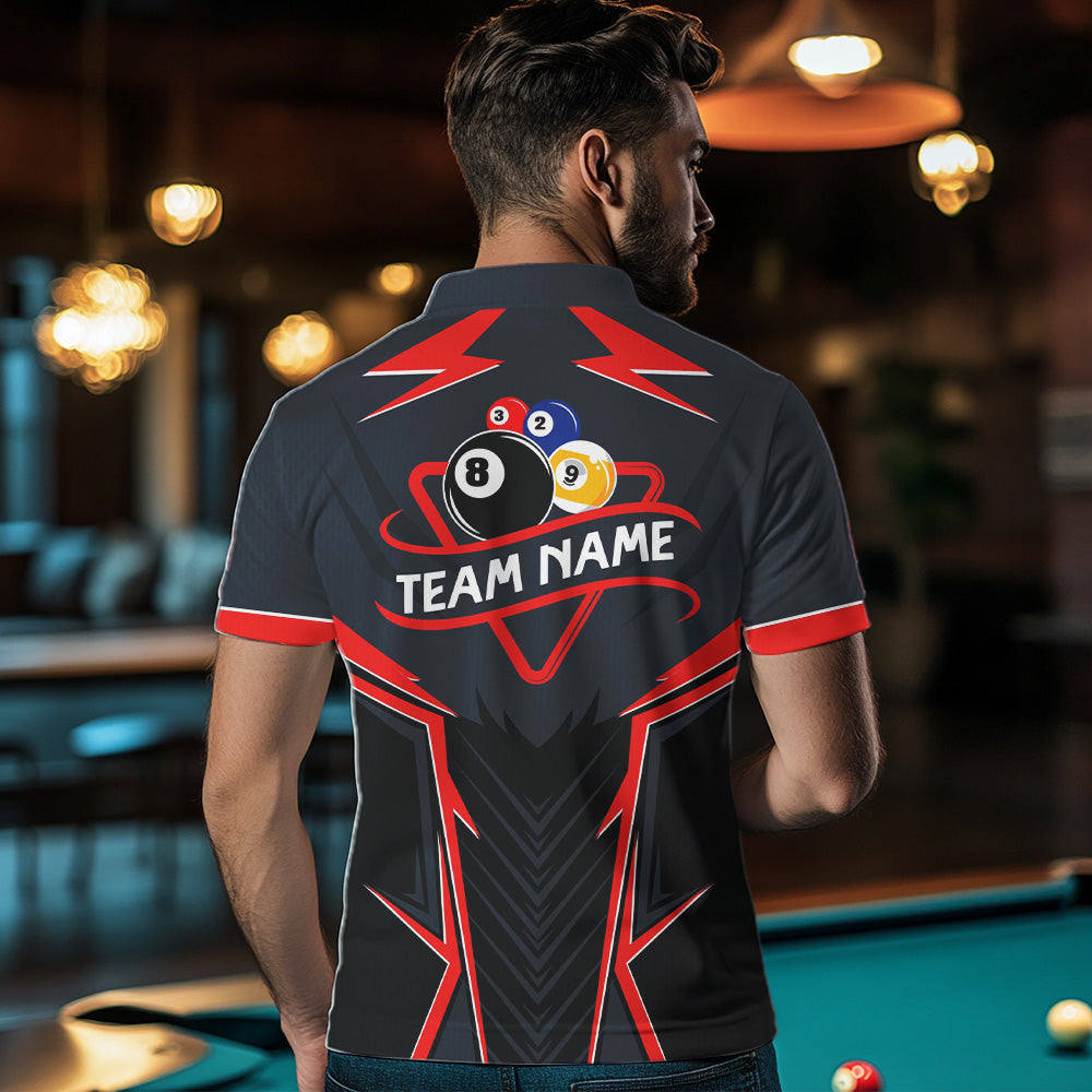 Billiard Jersey For Men Custom Polo & 1/4 Zip Billiard Team Shirts, 8 Ball & 9 Ball Pool Shirt|Red TDM7740
