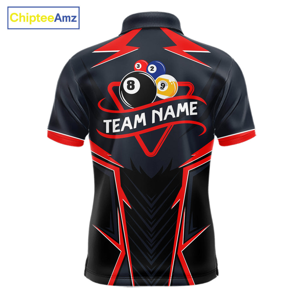 Billiard Jersey For Men Custom Polo & 1/4 Zip Billiard Team Shirts, 8 Ball & 9 Ball Pool Shirt|Red TDM7740