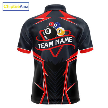 Billiard Jersey For Men Custom Polo & 1/4 Zip Billiard Team Shirts, 8 Ball & 9 Ball Pool Shirt|Red TDM7740