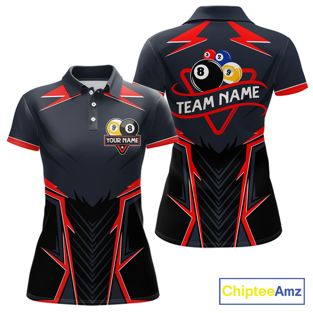 Billiard Jersey For Women Custom Polo & 1/4 Zip Billiard Team Shirts, 8 Ball & 9 Ball Pool Shirt|Red TDM7740