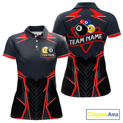 Billiard Jersey For Women Custom Polo & 1/4 Zip Billiard Team Shirts, 8 Ball & 9 Ball Pool Shirt|Red TDM7740