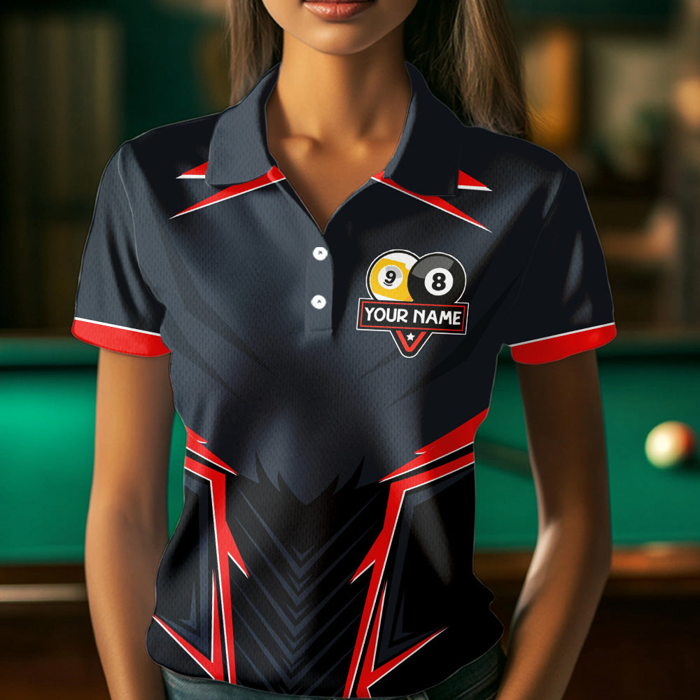 Billiard Jersey For Women Custom Polo & 1/4 Zip Billiard Team Shirts, 8 Ball & 9 Ball Pool Shirt|Red TDM7740