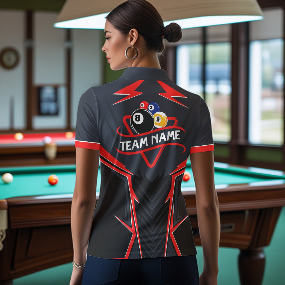 Billiard Jersey For Women Custom Polo & 1/4 Zip Billiard Team Shirts, 8 Ball & 9 Ball Pool Shirt|Red TDM7740