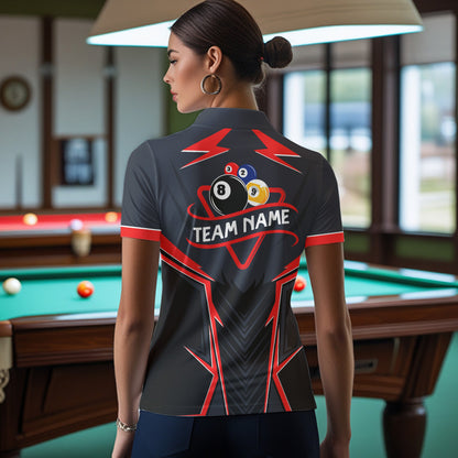 Billiard Jersey For Women Custom Polo & 1/4 Zip Billiard Team Shirts, 8 Ball & 9 Ball Pool Shirt|Red TDM7740