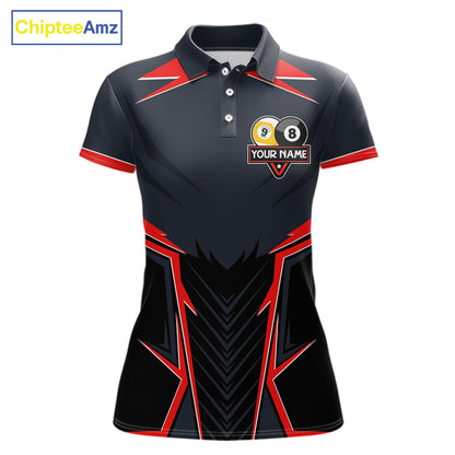 Billiard Jersey For Women Custom Polo & 1/4 Zip Billiard Team Shirts, 8 Ball & 9 Ball Pool Shirt|Red TDM7740