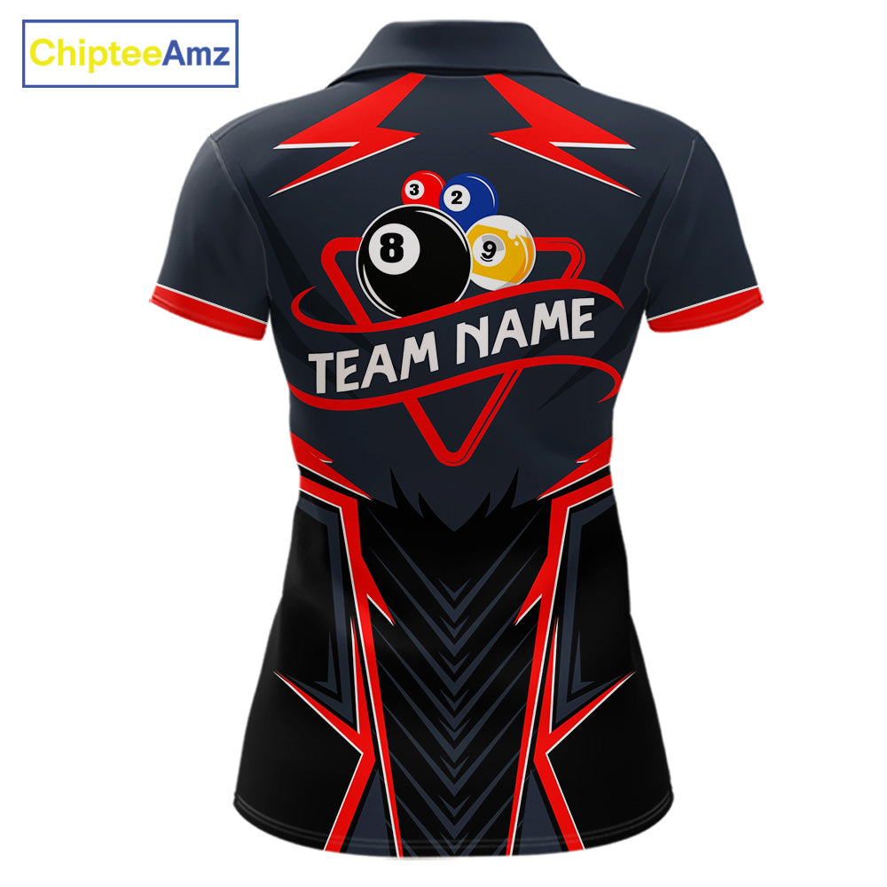 Billiard Jersey For Women Custom Polo & 1/4 Zip Billiard Team Shirts, 8 Ball & 9 Ball Pool Shirt|Red TDM7740