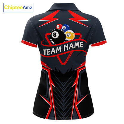 Billiard Jersey For Women Custom Polo & 1/4 Zip Billiard Team Shirts, 8 Ball & 9 Ball Pool Shirt|Red TDM7740