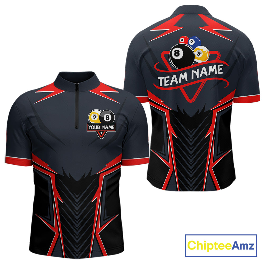 Billiard Jersey For Men Custom Polo & 1/4 Zip Billiard Team Shirts, 8 Ball & 9 Ball Pool Shirt|Red TDM7740