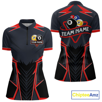 Billiard Jersey For Women Custom Polo & 1/4 Zip Billiard Team Shirts, 8 Ball & 9 Ball Pool Shirt|Red TDM7740
