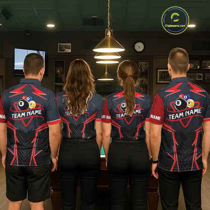 Billiard Jersey For Men Custom Polo & 1/4 Zip Billiard Team Shirts, 8 Ball & 9 Ball Pool Shirt|Red TDM7740