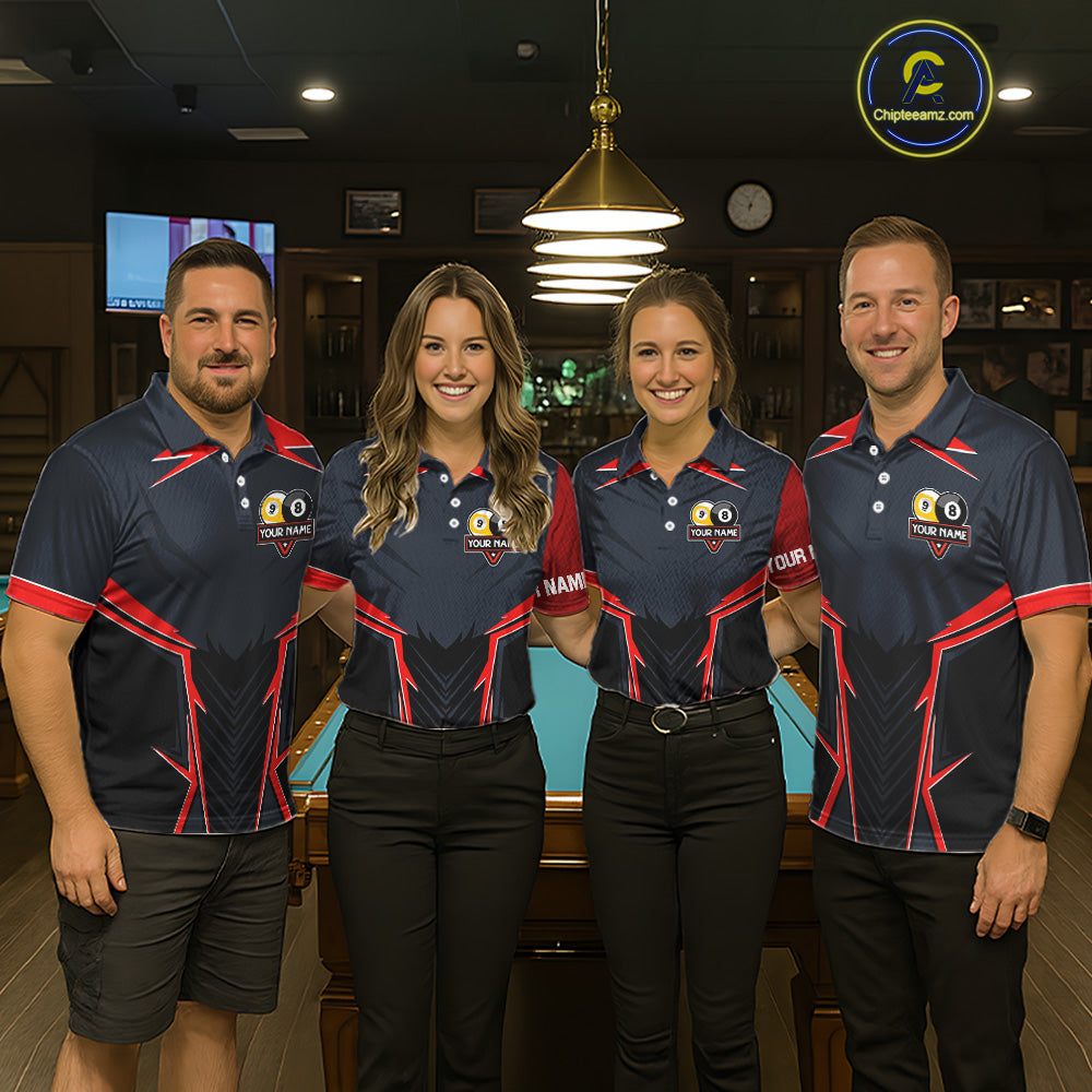 Billiard Jersey For Men Custom Polo & 1/4 Zip Billiard Team Shirts, 8 Ball & 9 Ball Pool Shirt|Red TDM7740