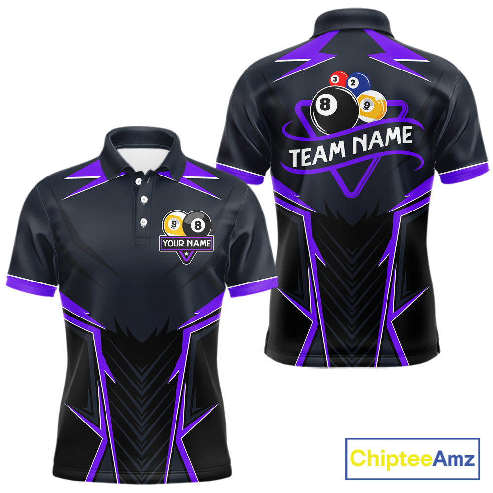 Billiard Jersey For Men Custom Polo & 1/4 Zip Billiard Team Shirt, 8 Ball 9 Ball Pool Shirt|Purple TDM7741