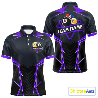 Billiard Jersey For Men Custom Polo & 1/4 Zip Billiard Team Shirt, 8 Ball 9 Ball Pool Shirt|Purple TDM7741