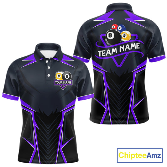 Billiard Jersey For Men Custom Polo & 1/4 Zip Billiard Team Shirt, 8 Ball 9 Ball Pool Shirt|Purple TDM7741
